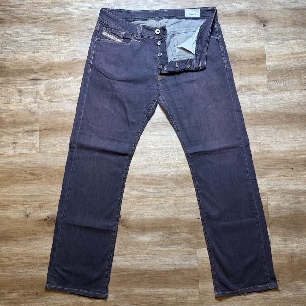 Diesel Viker Jeans Men 32x30 Purple Straight Leg Stretch Denim Party Faded 0RM56